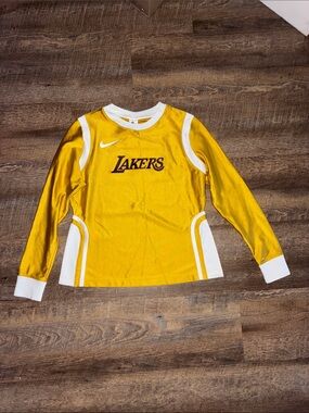 Nike Gold and White Lakers Long Sleeve Youth Basketball Top